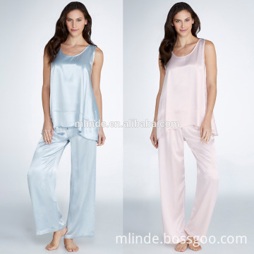 Sexy Soft Satin Knit Tank Tops and Pants Pajamas Set for Elegant Women Ladies Clothing Pyjamas Wholesale Custom